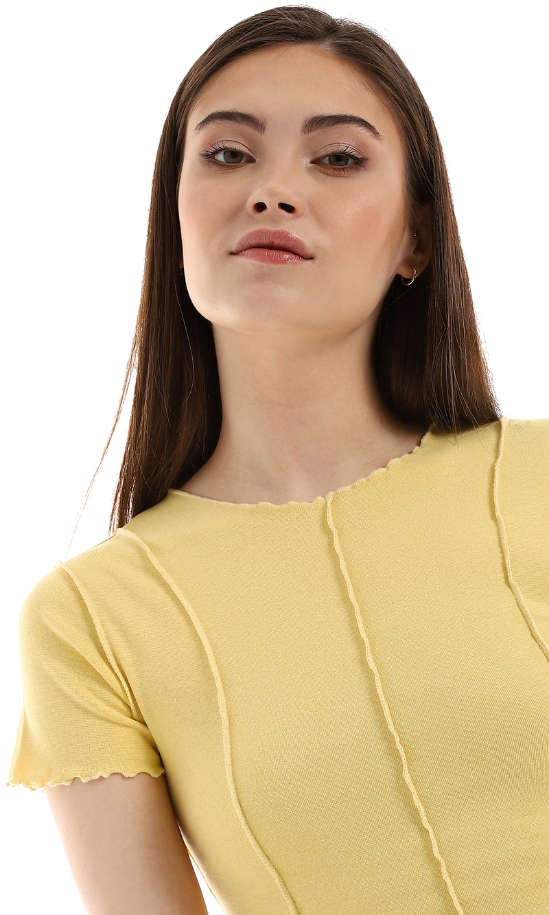 o164663-slip-on-yellow-tee-with-stitching-details-women-short-sleeve-t-shirt