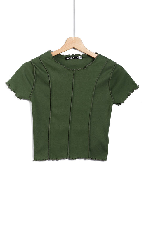 o164670-seaweed-green-short-sleeves-stitched-detailed-tee-women-short-sleeve-t-shirt