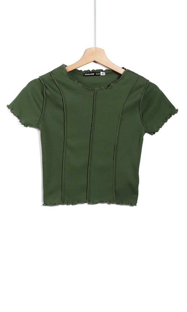o164670-seaweed-green-short-sleeves-stitched-detailed-tee-women-short-sleeve-t-shirt