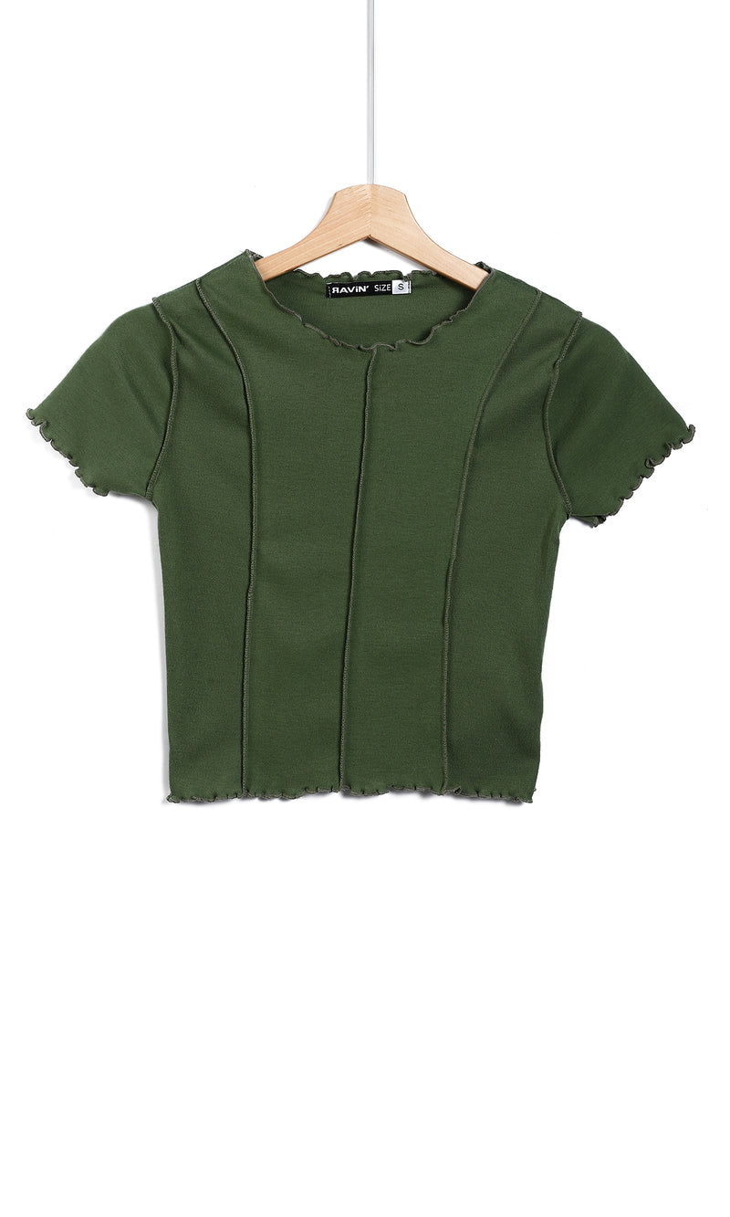 o164670-seaweed-green-short-sleeves-stitched-detailed-tee-women-short-sleeve-t-shirt