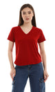 o164684-v-neck-slip-on-burgundy-cotton-tee-women-short-sleeve-t-shirt