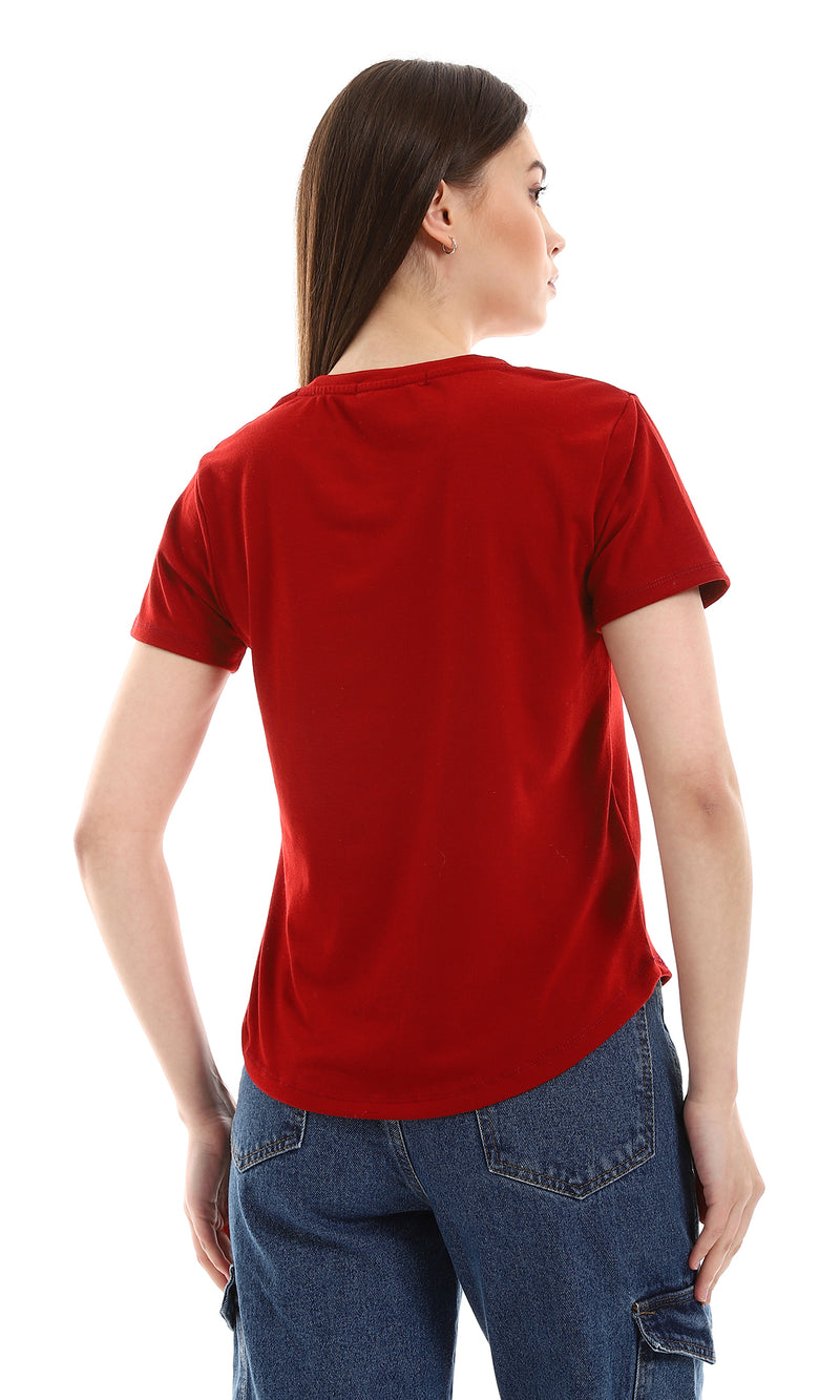 o164684-v-neck-slip-on-burgundy-cotton-tee-women-short-sleeve-t-shirt