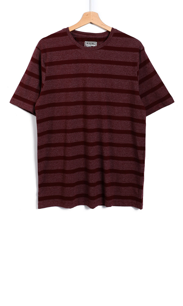 O164704 Stripped Self Pattern Heather Blush & Garnet Red T-Shirt