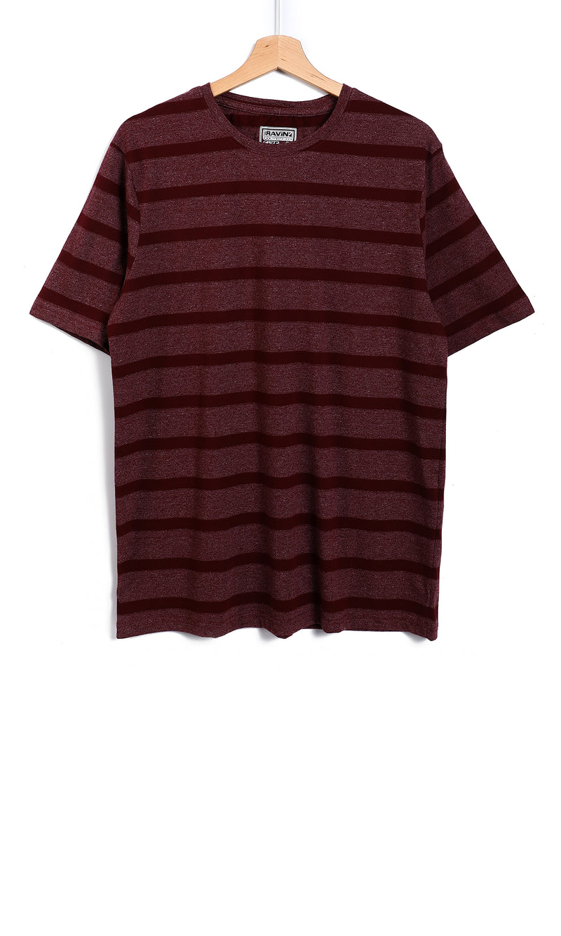 O164704 Stripped Self Pattern Heather Blush & Garnet Red T-Shirt