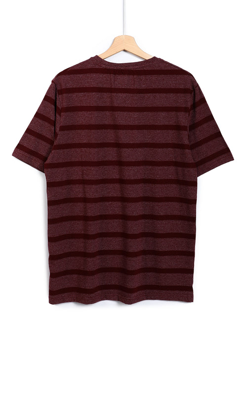 O164704 Stripped Self Pattern Heather Blush & Garnet Red T-Shirt