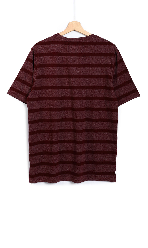 O164704 Stripped Self Pattern Heather Blush & Garnet Red T-Shirt