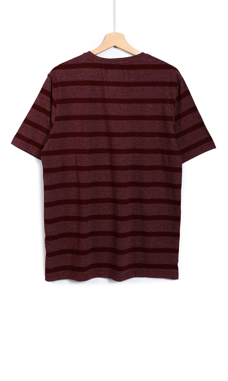 O164704 Stripped Self Pattern Heather Blush & Garnet Red T-Shirt