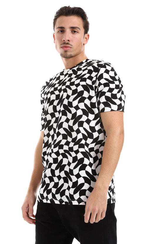 O164738 Black & White Self Patterened Slip On Tee