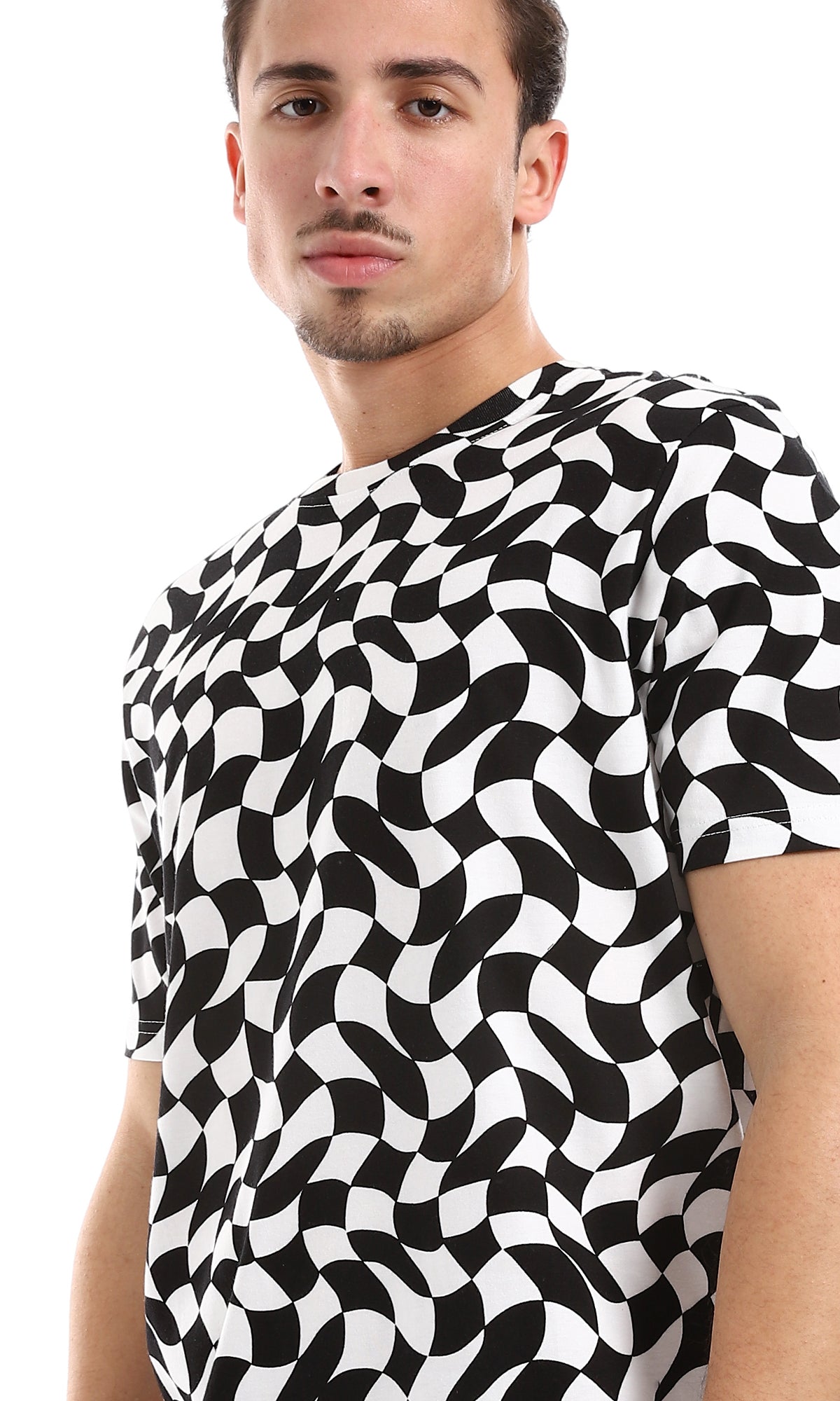 O164738 Black & White Self Patterened Slip On Tee