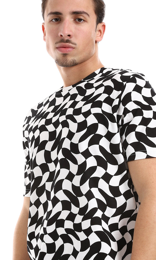 O164738 Black & White Self Patterened Slip On Tee