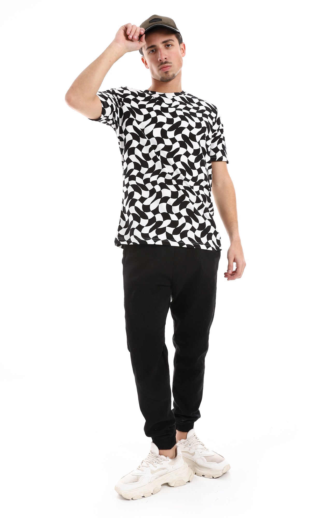 O164738 Black & White Self Patterened Slip On Tee