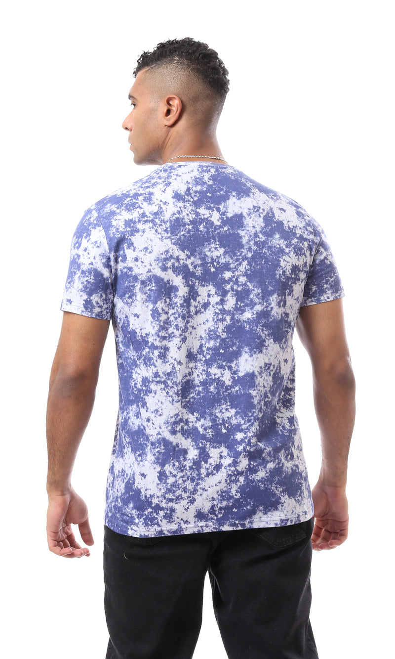 O164744 Tie Dye Dark Blue & White Round Neck Tee