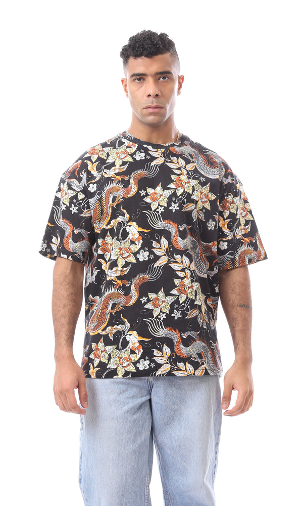 O164753 Floral Pattern Crew Neck Multicolored T-Shirt