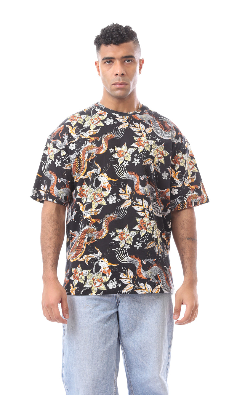 O164753 Floral Pattern Crew Neck Multicolored T-Shirt