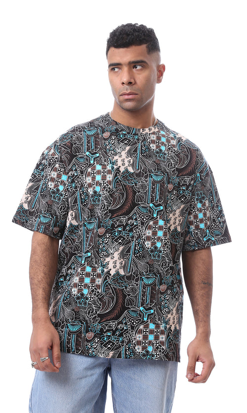 O164756 Colorful Multi-Prints Short Sleeves Casual Tee