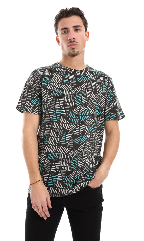 O164759 Teal Green & Grey Shades Hips Length Tee