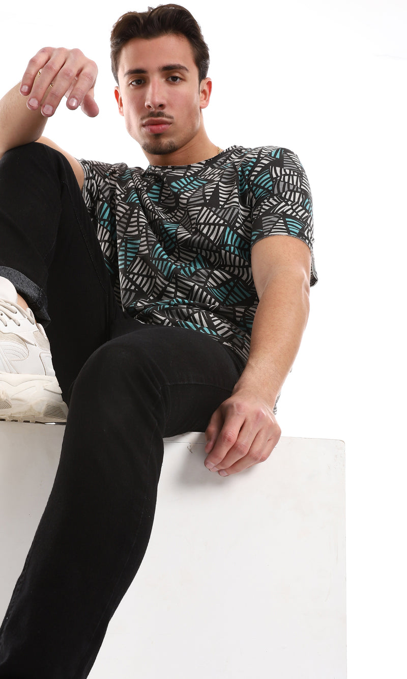 O164759 Teal Green & Grey Shades Hips Length Tee