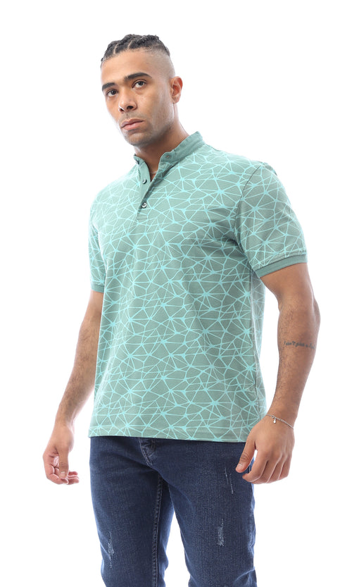 O164769 Buttoned Mandarin Collar Mint Polo Shirt