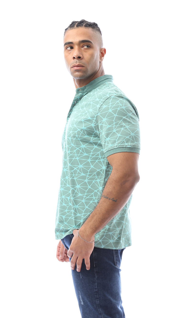 O164769 Buttoned Mandarin Collar Mint Polo Shirt