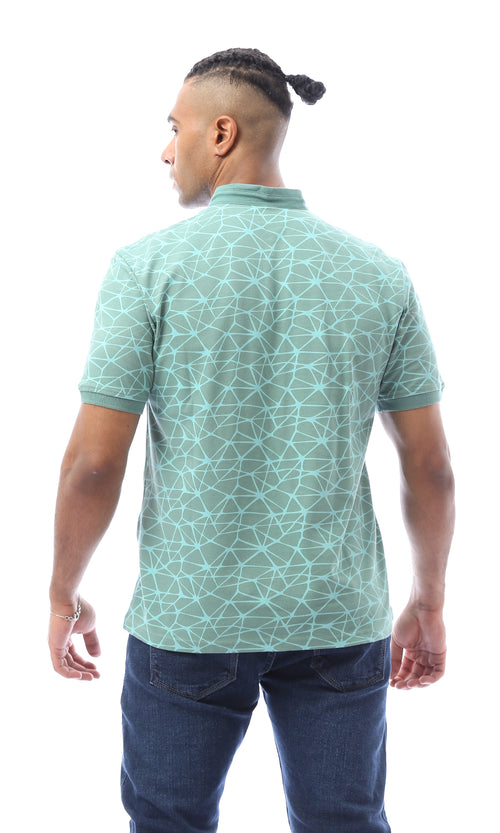 O164769 Buttoned Mandarin Collar Mint Polo Shirt