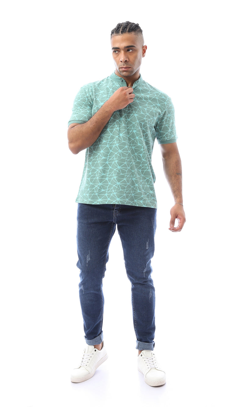 O164769 Buttoned Mandarin Collar Mint Polo Shirt