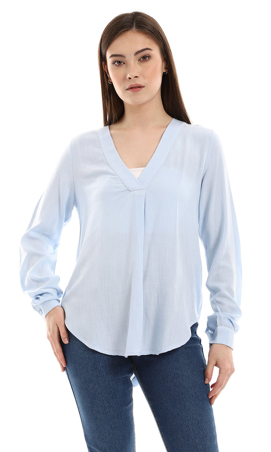 O165020 Textured High Low Baby Blue Blouse