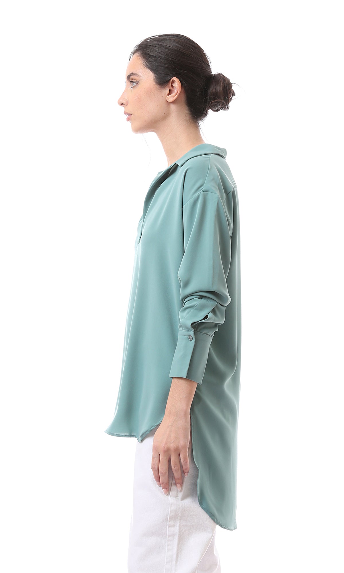 O165033 High-Low Mint Green Comfy Solid Blouse