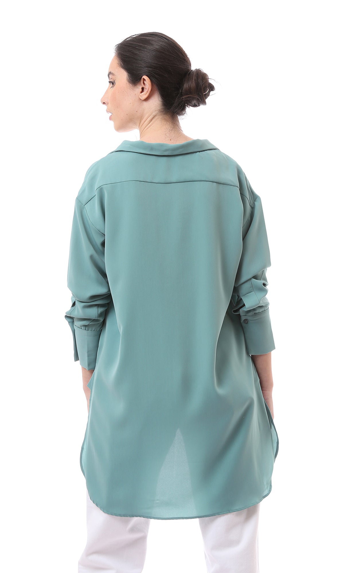 O165033 High-Low Mint Green Comfy Solid Blouse