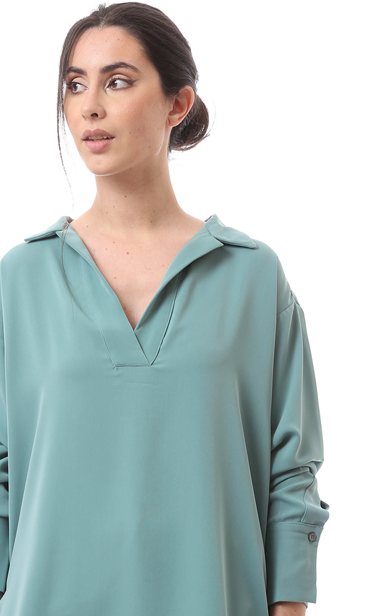 O165033 High-Low Mint Green Comfy Solid Blouse