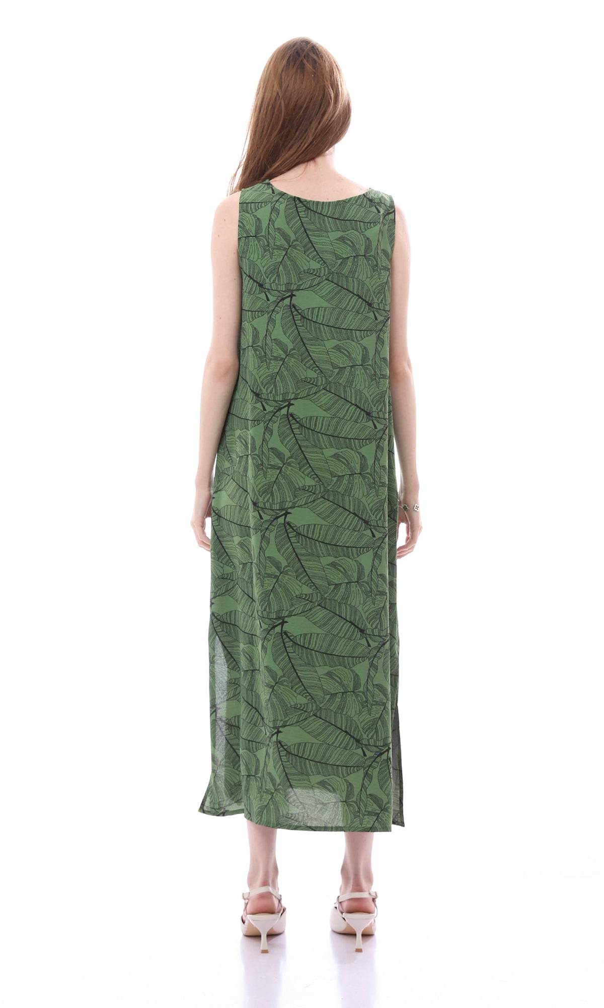 O165061 Comfy Slip On Olive Dress With Side Slits