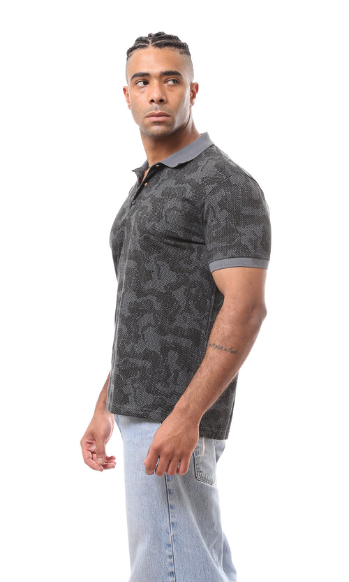 O165180 Classic Collar Dark Grey Patterned Polo Shirt