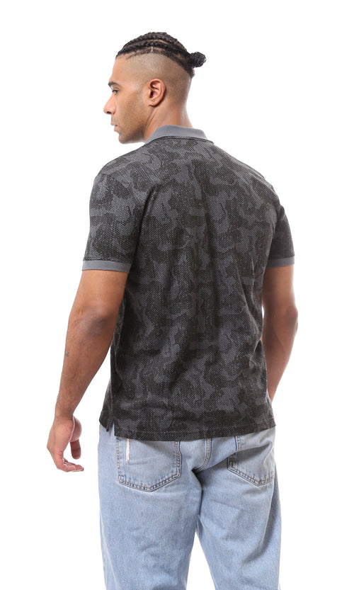 O165180 Classic Collar Dark Grey Patterned Polo Shirt