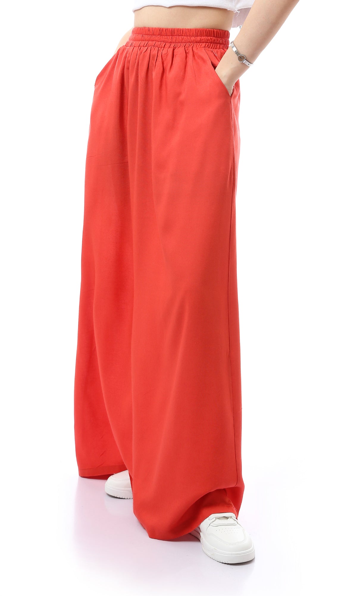 O165298 Elastic Waist Slip On Burnt Orange Maxi Skirt