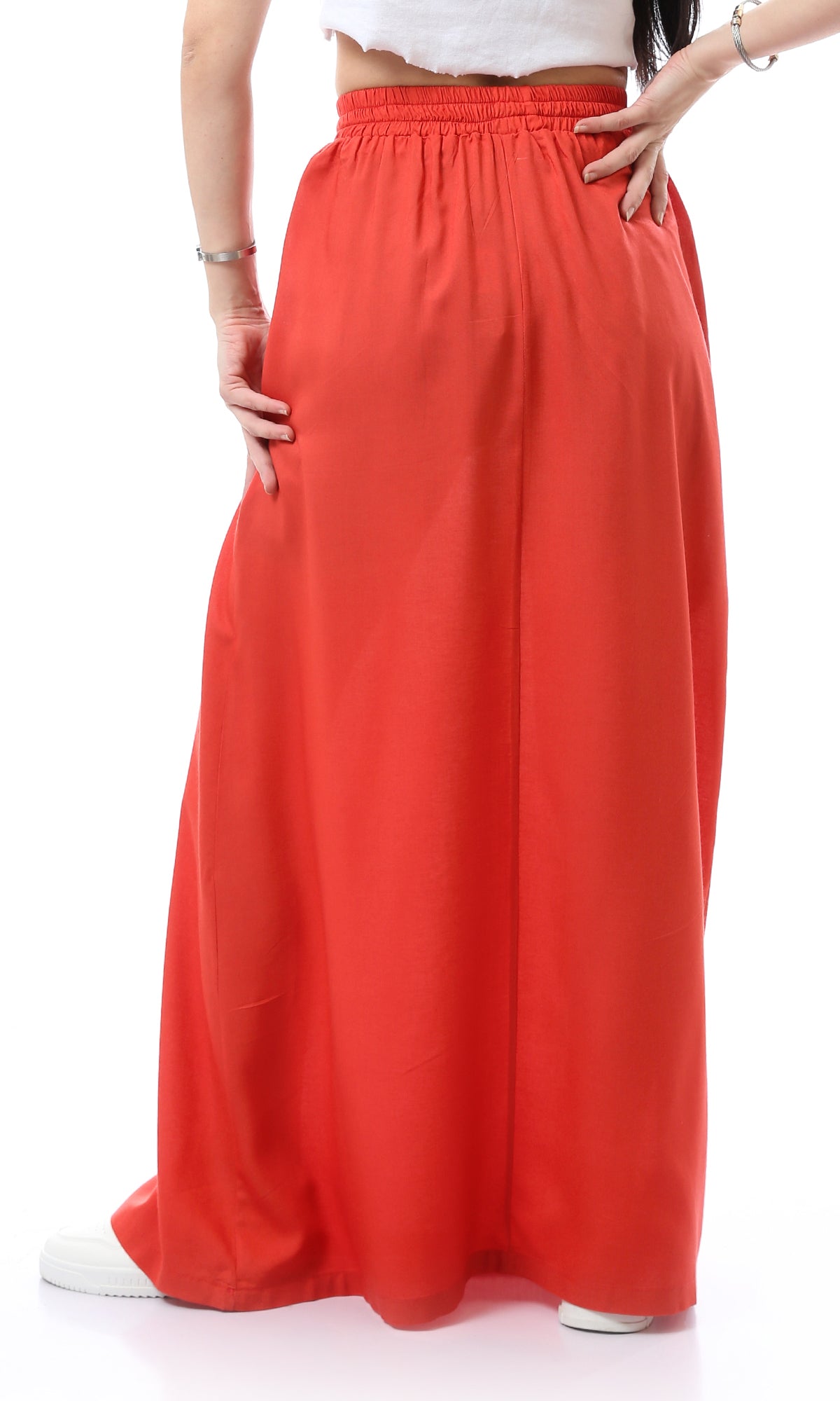 O165298 Elastic Waist Slip On Burnt Orange Maxi Skirt