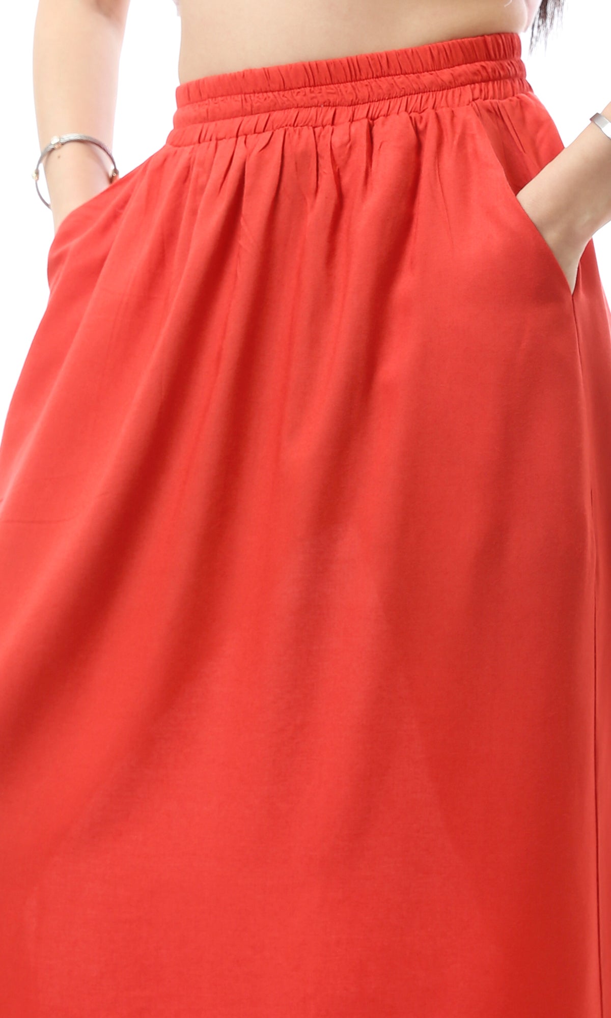 O165298 Elastic Waist Slip On Burnt Orange Maxi Skirt