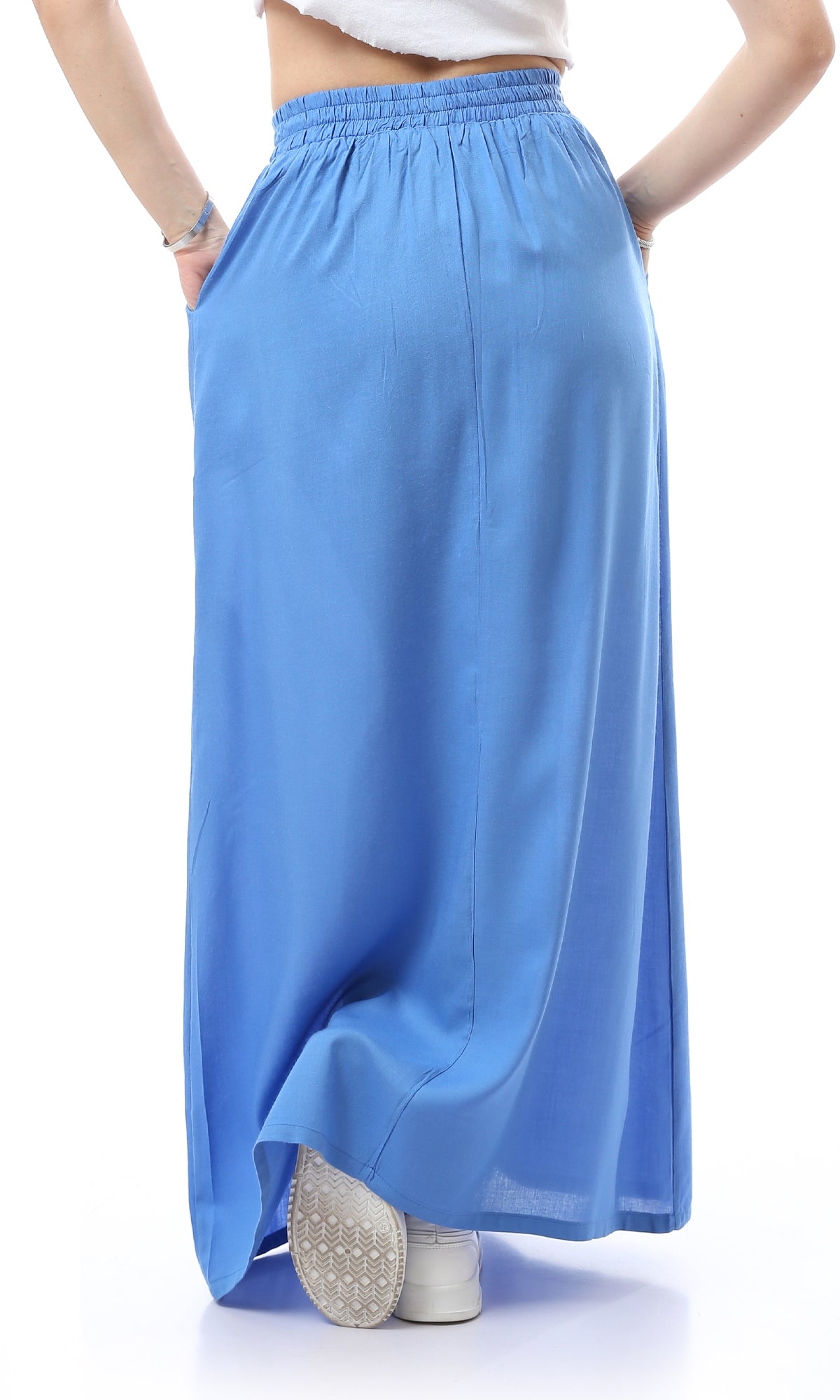 O165299 Cornflower Blue Maxi Skirt With Side Pockets
