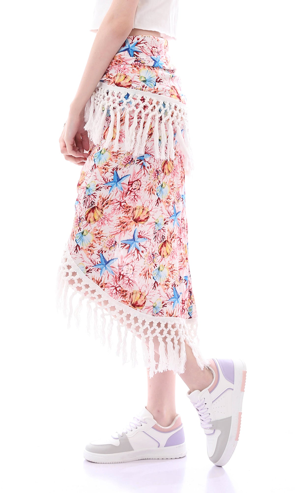 O165302 Colorful Asymmetric Zipped Skirt With Tassels