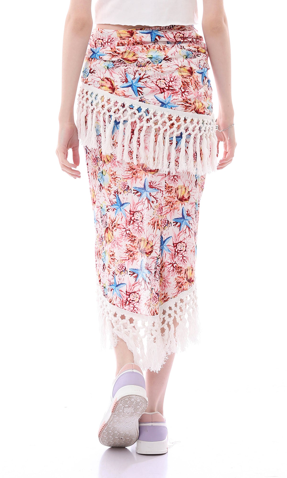 O165302 Colorful Asymmetric Zipped Skirt With Tassels