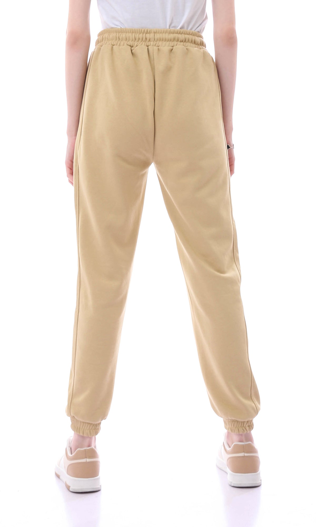 O165842 Dark Beige Solid Cotton Sweatpants With Side Pockets