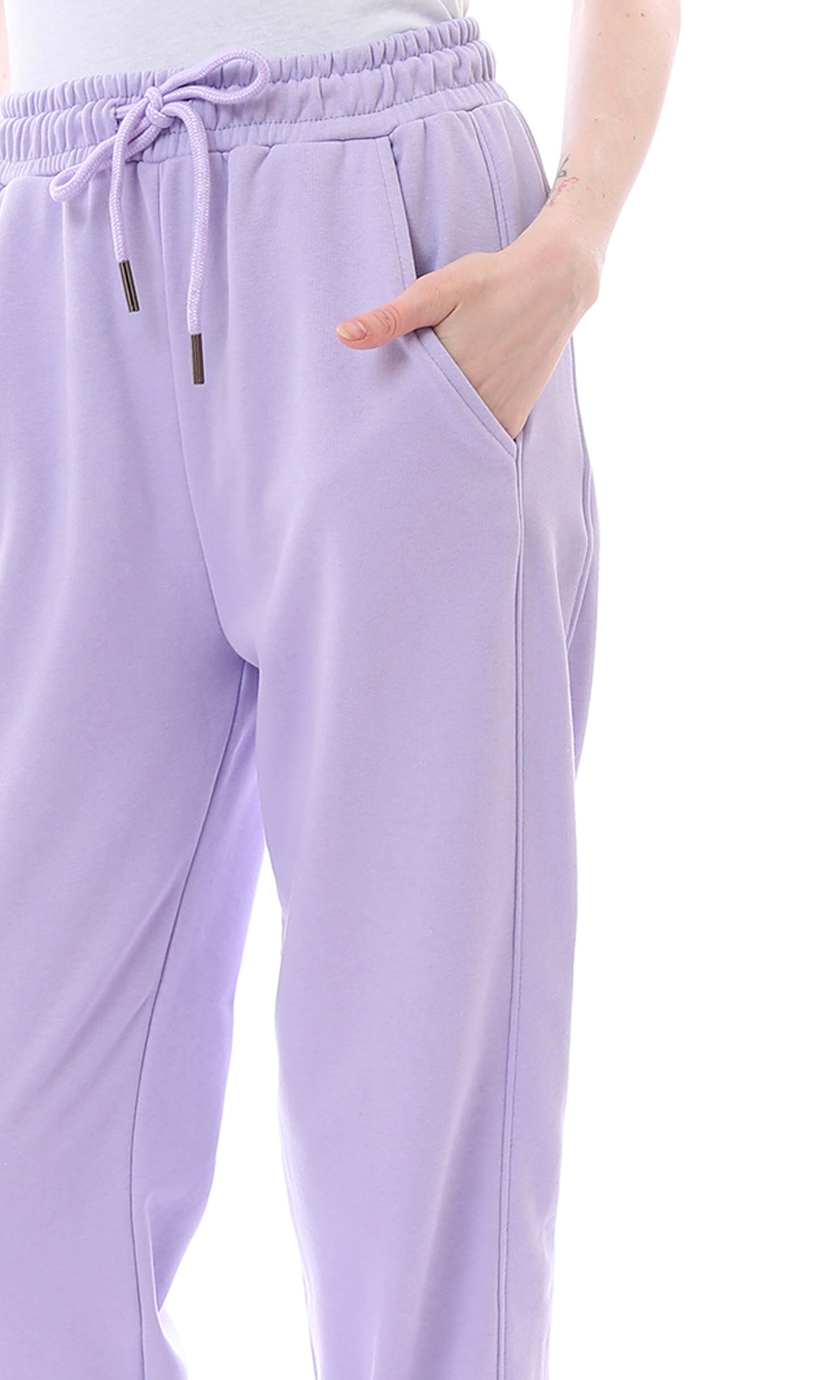 O165843 Elastic Waist Drawstring Light Purple Sweatpants With Hem