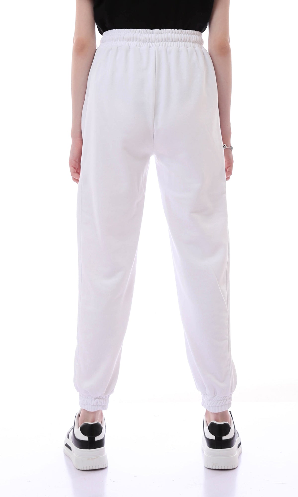 O165844 Comfy Solid Off-White Sweatpants With Elastic Waist Drawstring