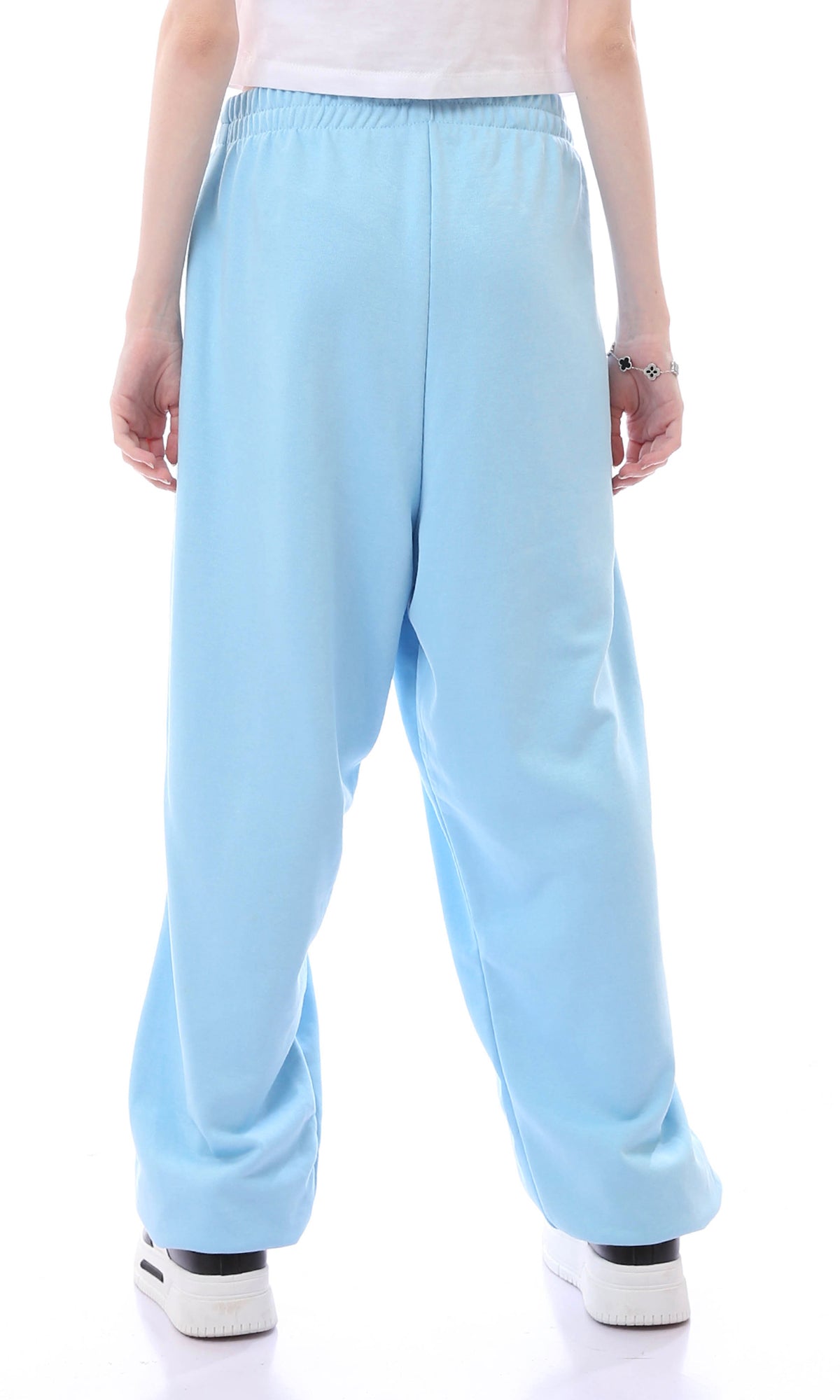 O165861 Relaxed Fit Baby Blue Pants With Elastic Waist & Hem