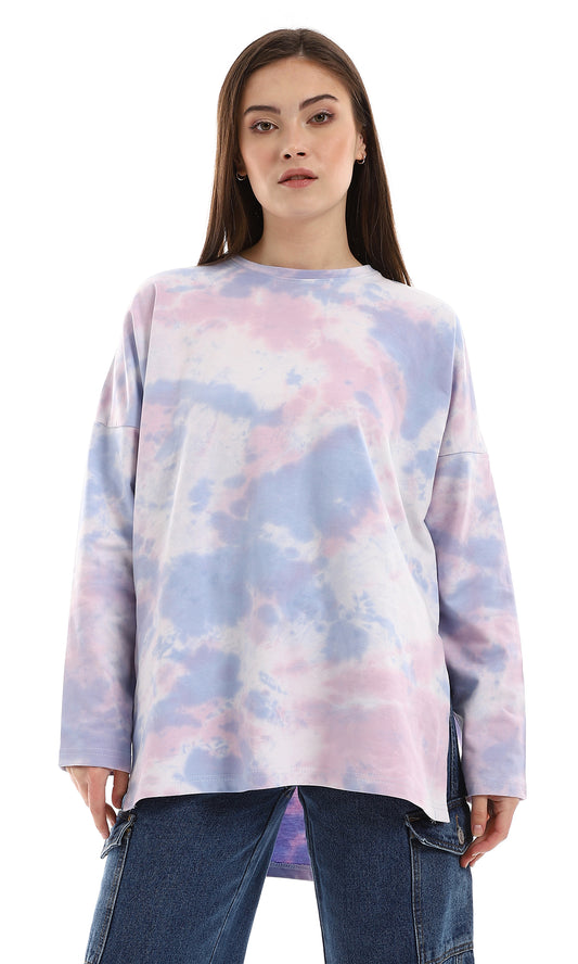 O165909 Tie Dye Purple Shades & Rose High Low Tee