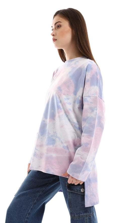 O165909 Tie Dye Purple Shades & Rose High Low Tee