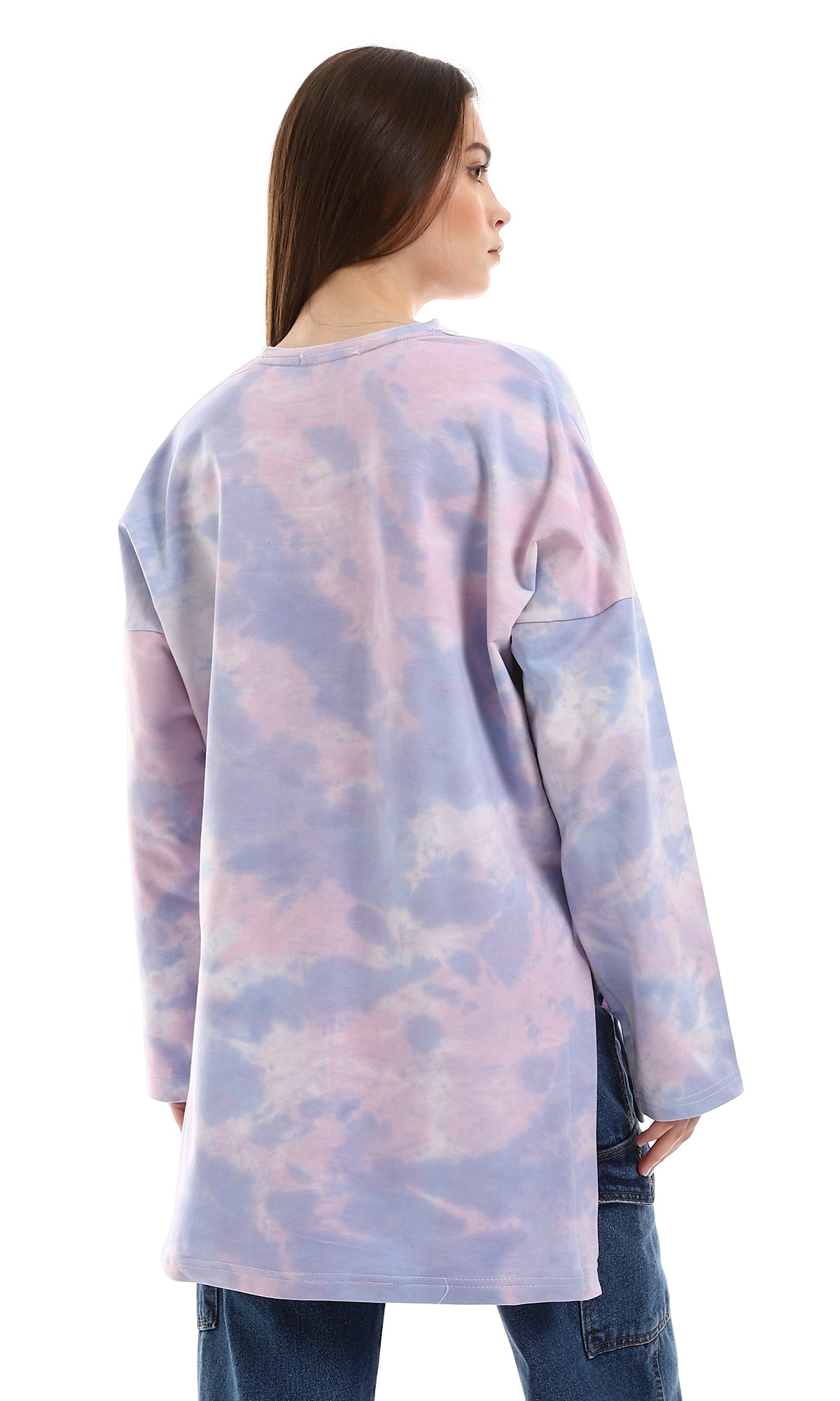 O165909 Tie Dye Purple Shades & Rose High Low Tee