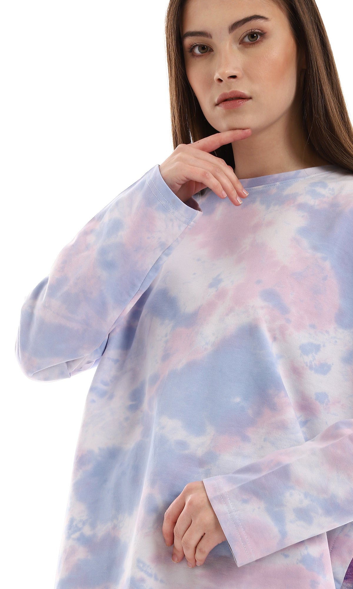 O165909 Tie Dye Purple Shades & Rose High Low Tee