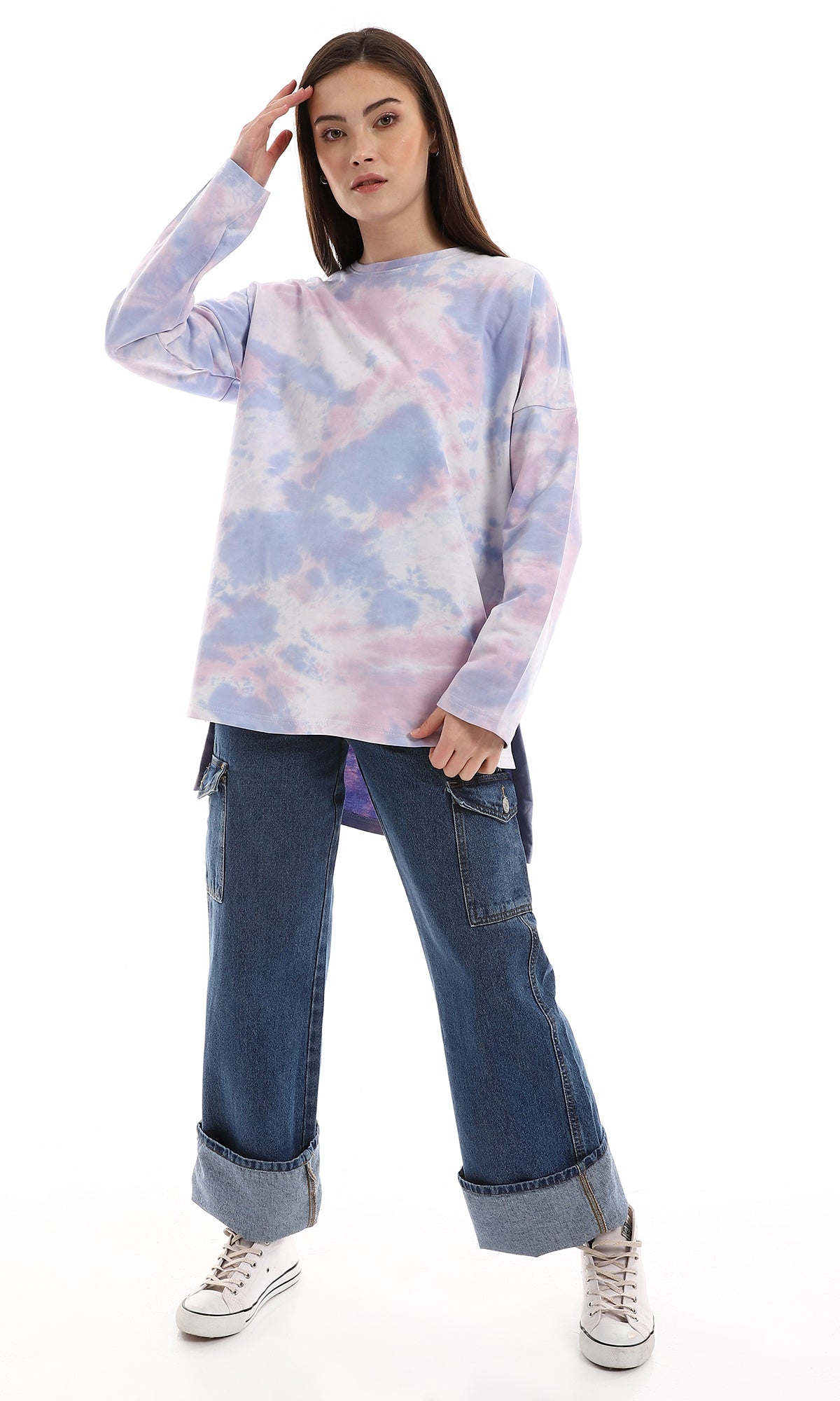 O165909 Tie Dye Purple Shades & Rose High Low Tee