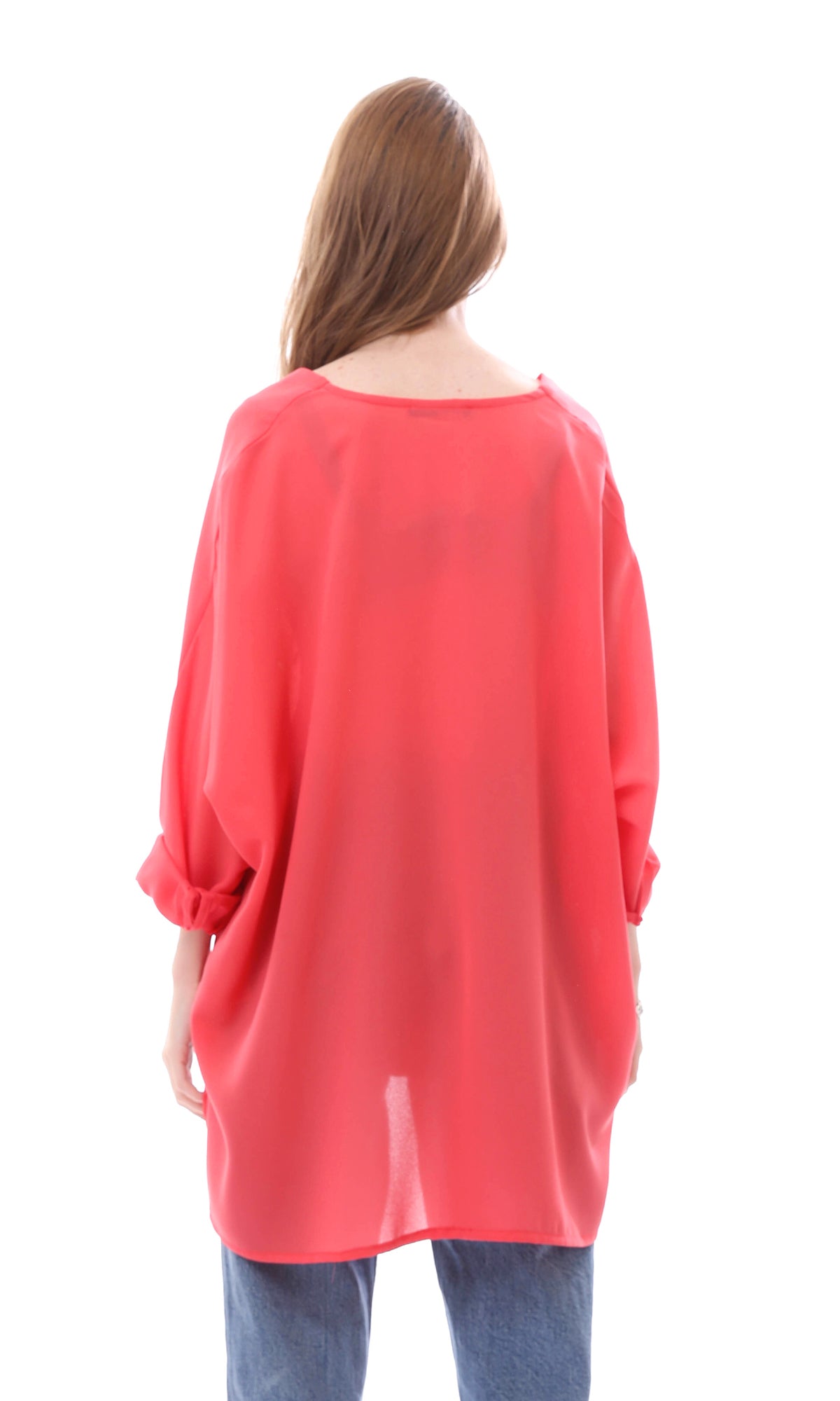O165916 Loose Fit Chiffon Coral Pink Summer Blouse
