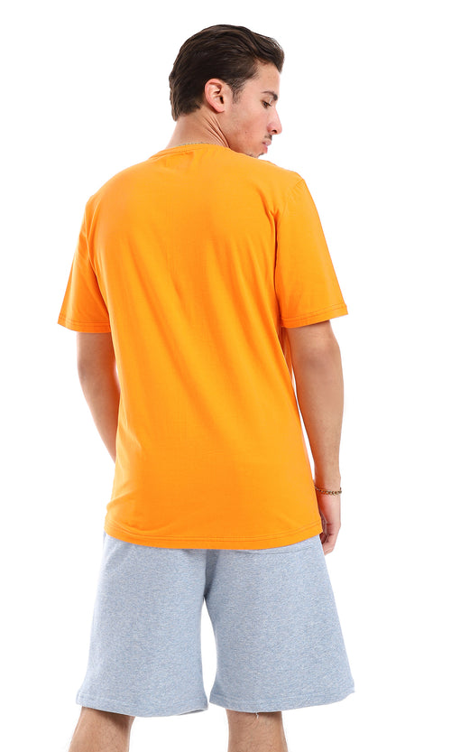 O165971 "Ready" Chest Printed Tee - Orange & Navy Blue