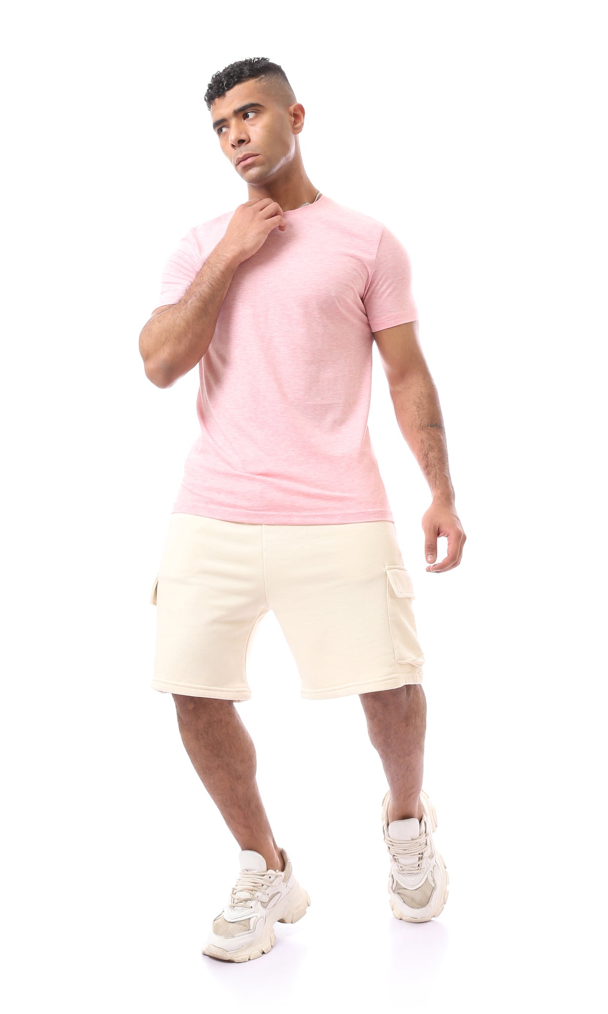 O165977 Comfortable Heather Dark Rose Basic Cotton T-Shirt
